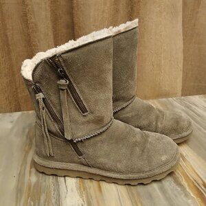 BEARPAW Winter Suede Boots 7 Olive Wool Shearling Insulated MIMI Mid calf Zipper